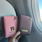 Personalized Lined Textured Leather Passport Cover with Customised Name & Charm