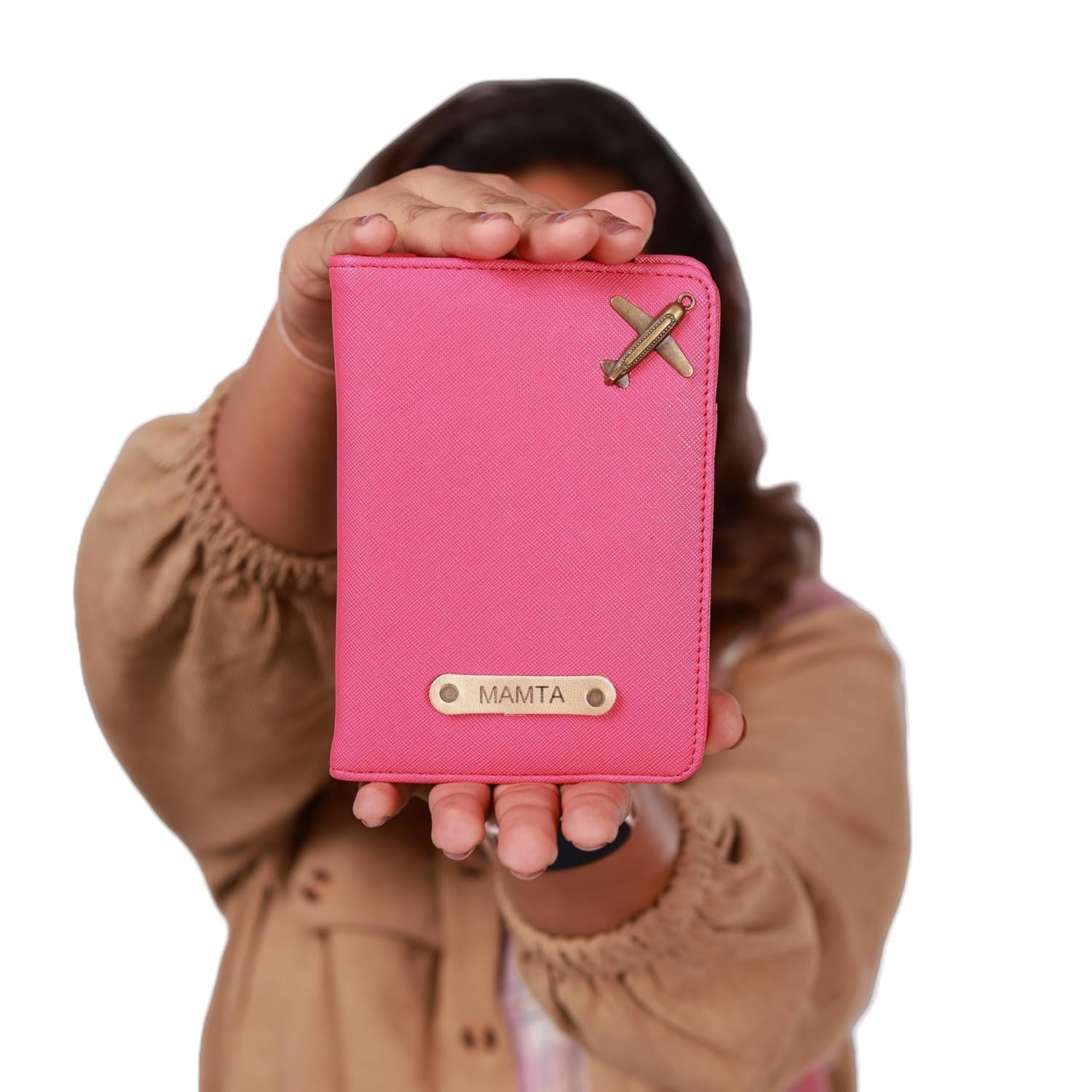 Personalized Lined Textured Vegan Leather Passport Cover with Customised Name & Charm