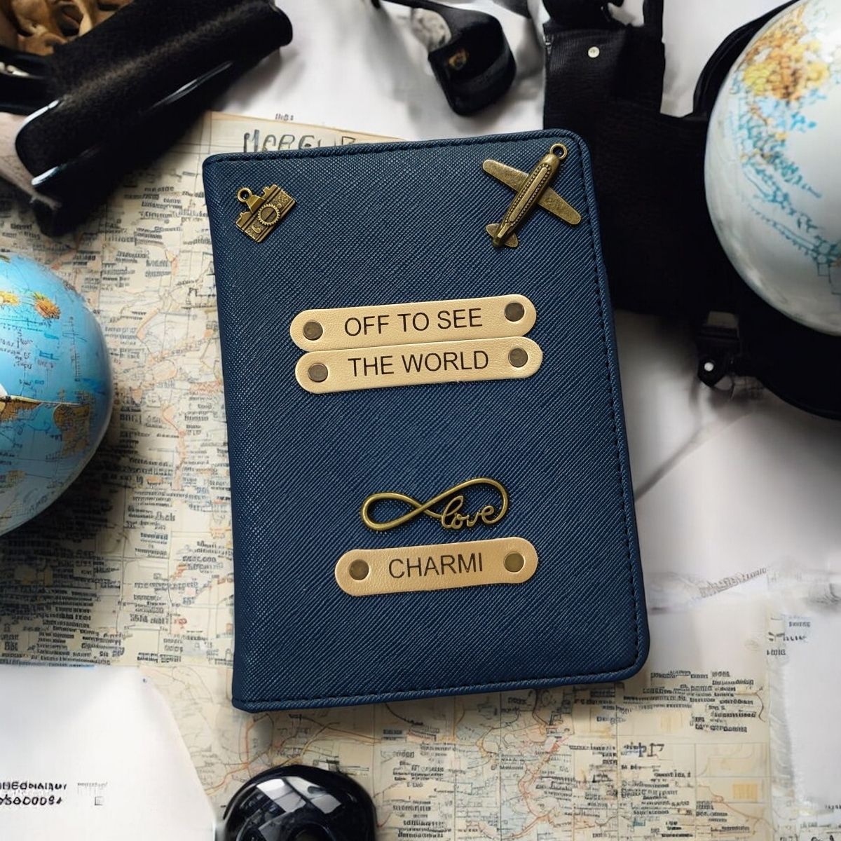 Personalized Vegan Leather Passport Cover with Customized Name & Charm
