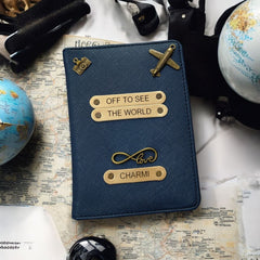Personalized Vegan Leather Passport Cover with Customized Name & Charm