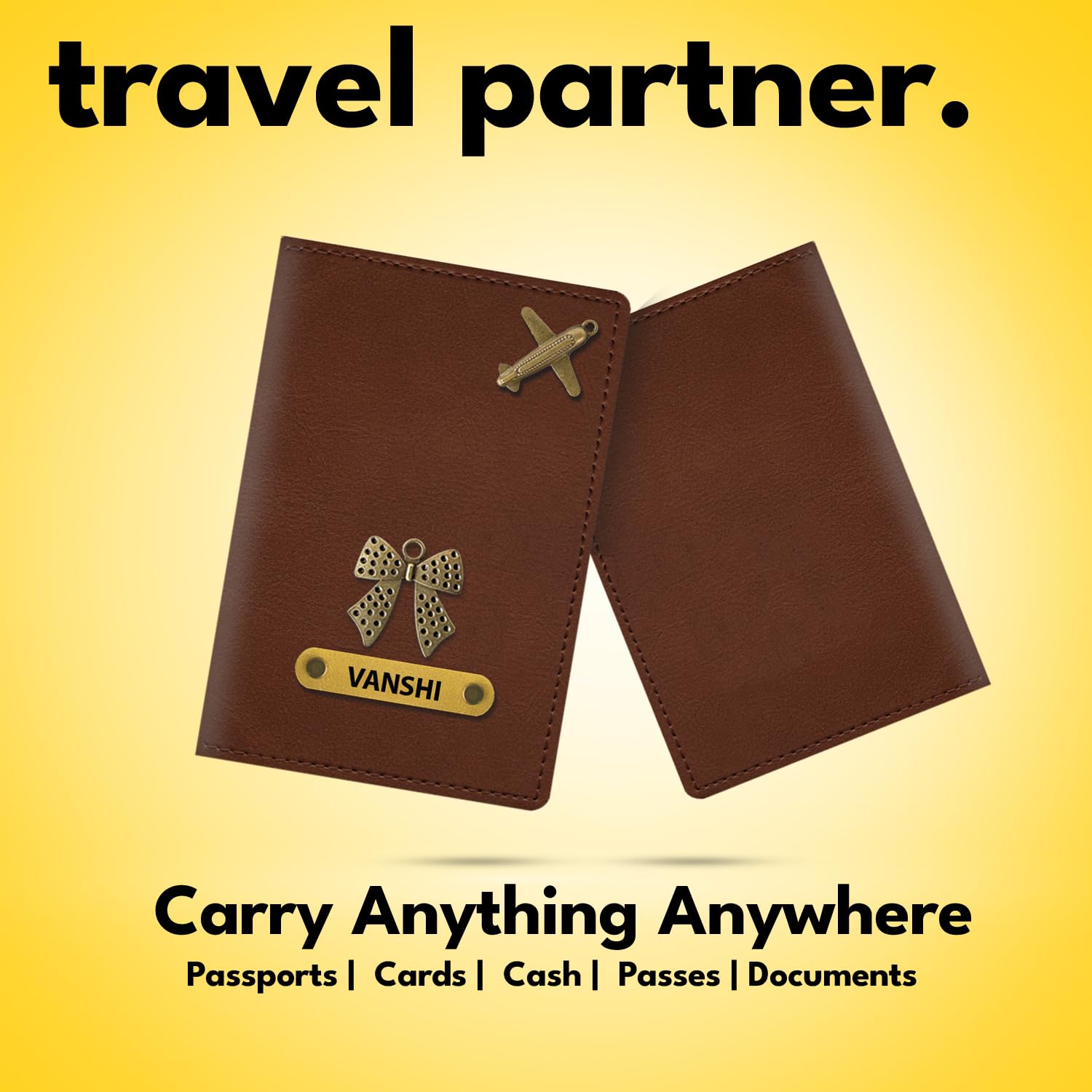 Personalized Vegan Leather Passport Cover with Customized Name & Charm (Pack of 3)