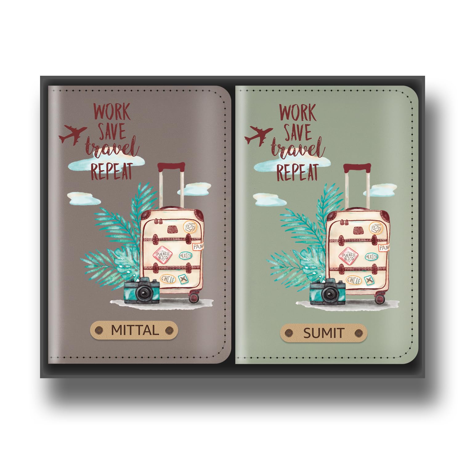Personalized Couple Passport Cover (Work Save Travel)