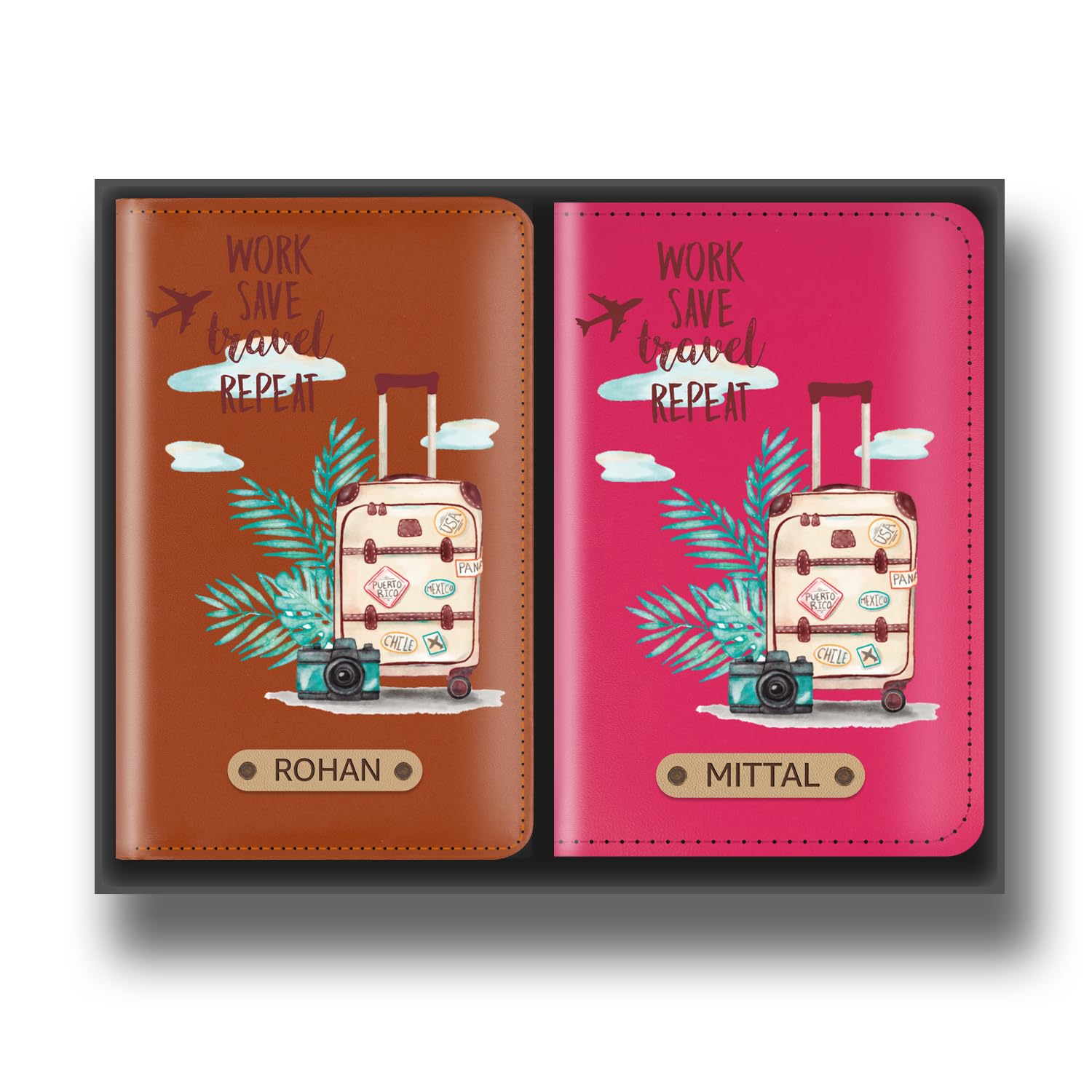 Personalized Couple Passport Cover (Work Save Travel)
