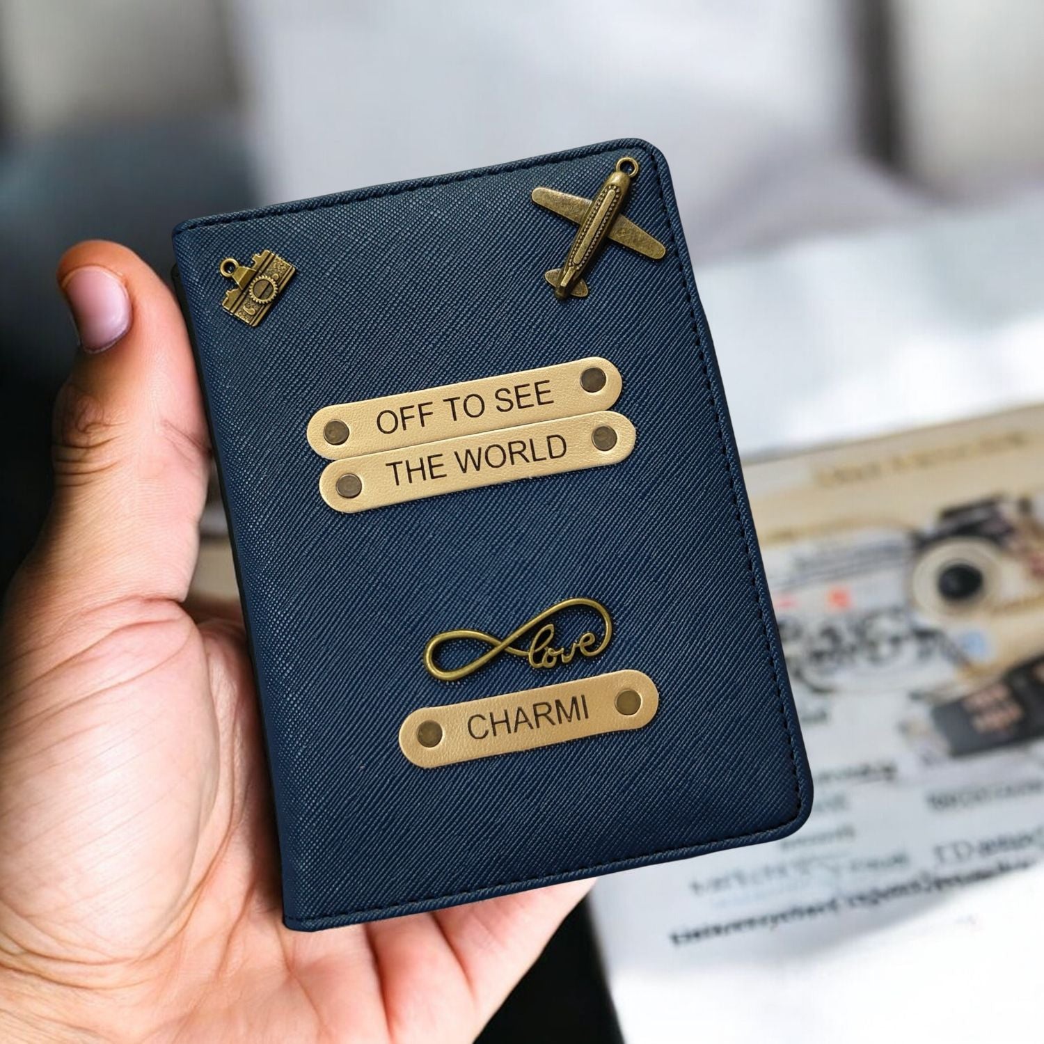 Personalized Vegan Leather Passport Cover with Customized Name & Charm